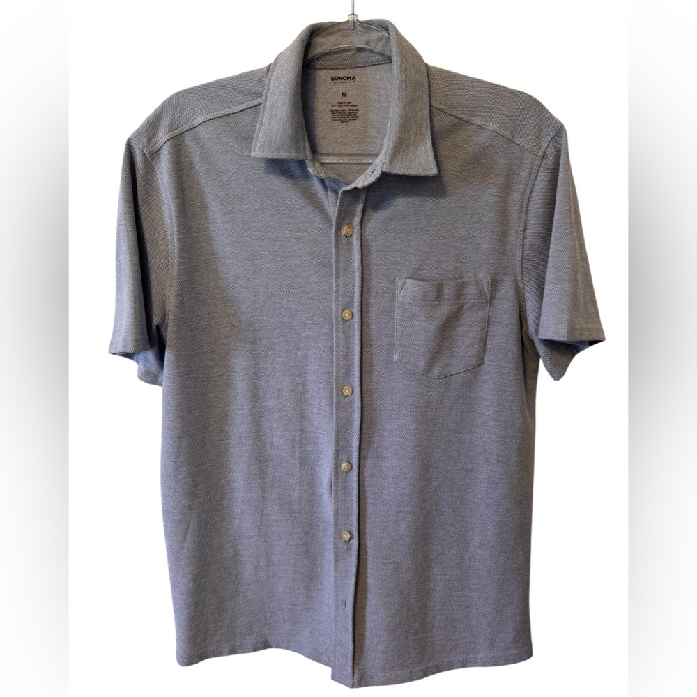 Sonoma Casual Short Sleeve Button-Down Shirt in Light Slate Blue Size Medium